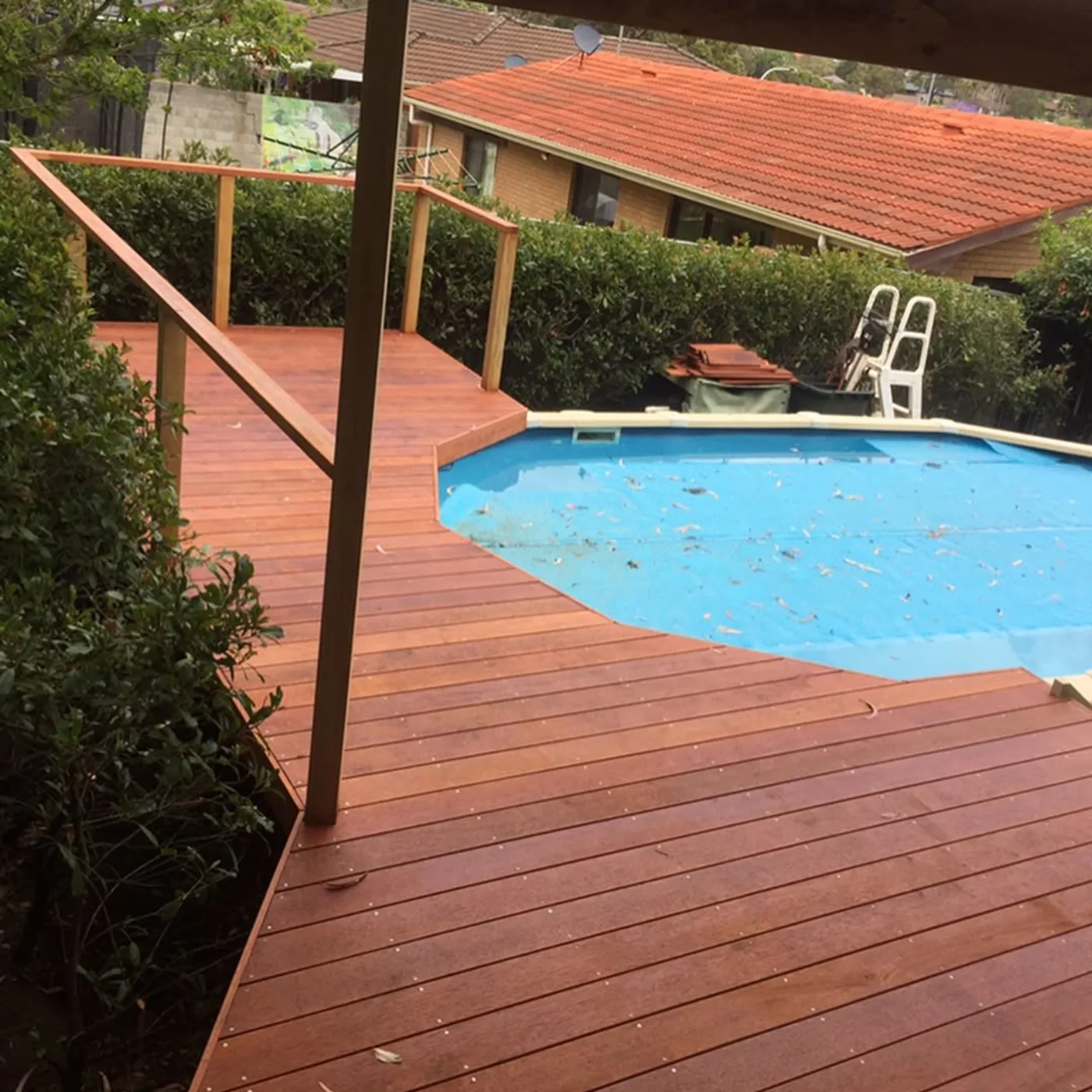 Hardwood pool deck by All Round Carpentry